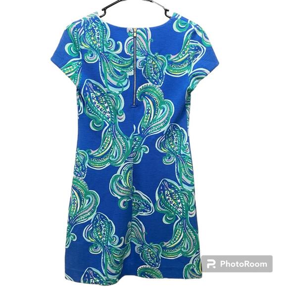 Lily Pulitzer Layton Blue Crush Shift Dress She Got Sole V-Neck Gold $198 XS - Picture 6 of 9